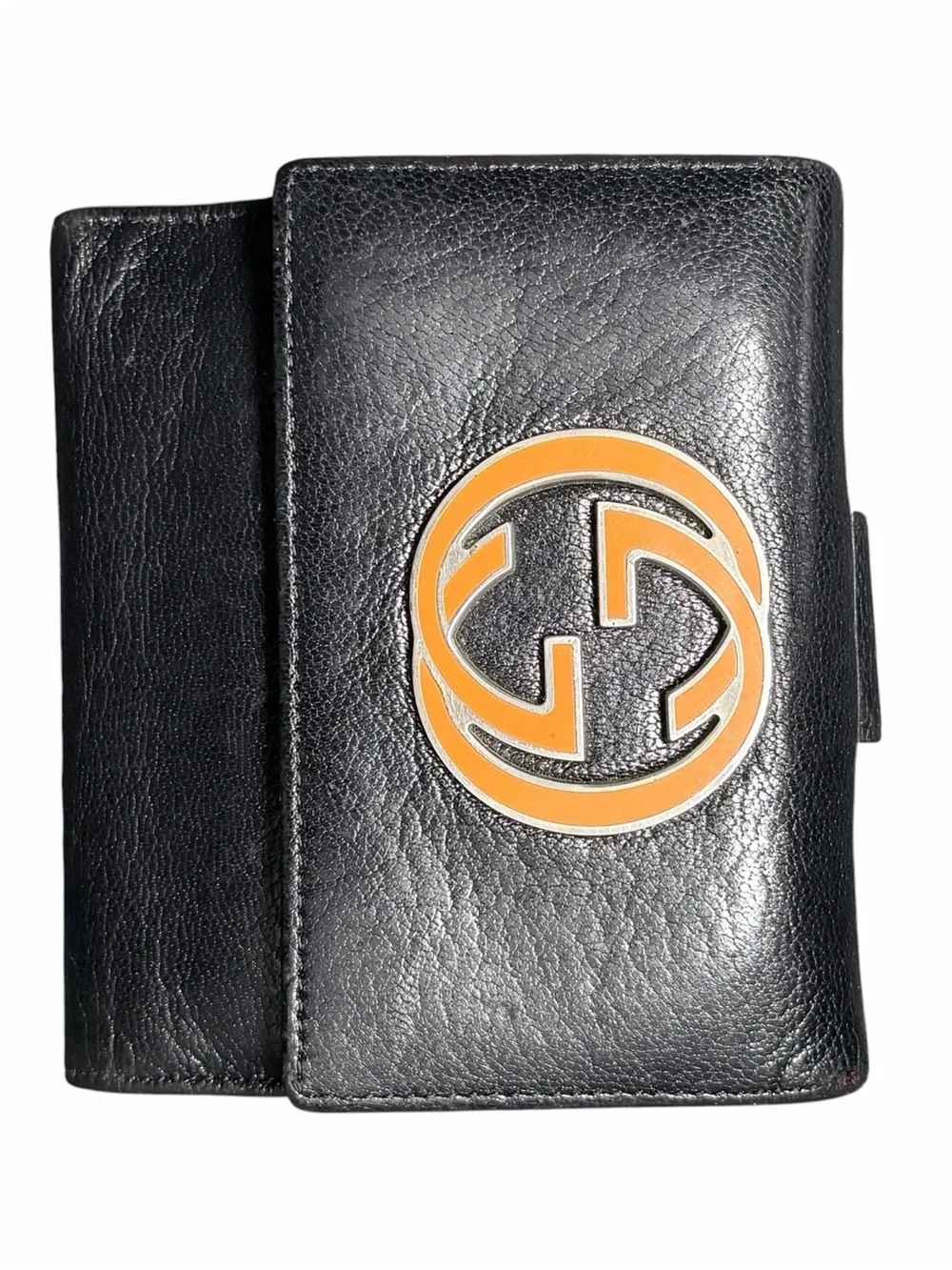 Gucci Black Leather Wallet with Orange Interlocking GG